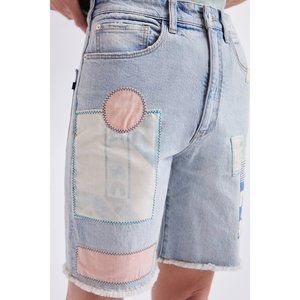 Anthropologie Pilcro Ultra High-Rise Patchwork Denim Bermuda Shorts